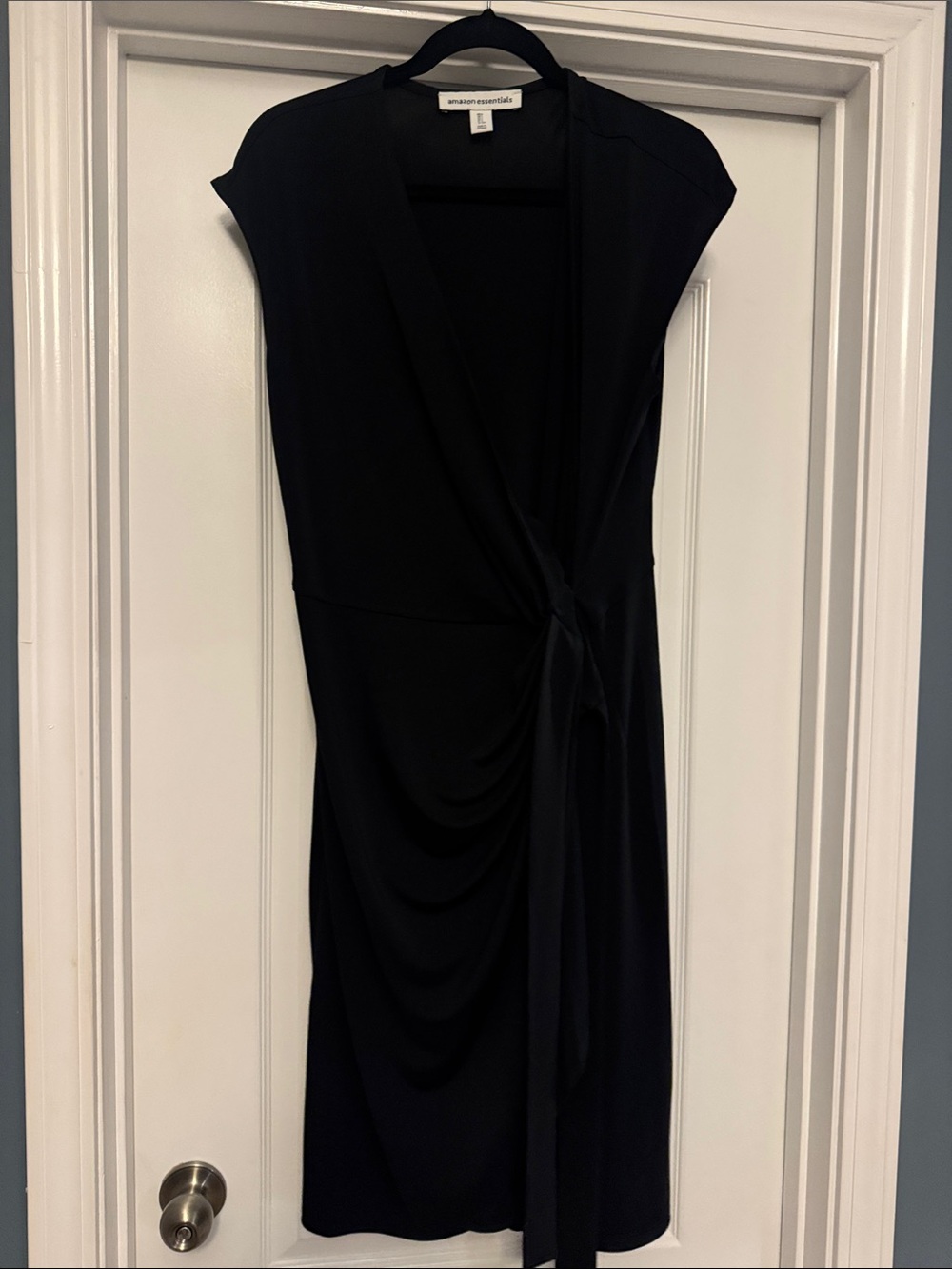Amazon Essentials Black Wrap-Style Midi Dress